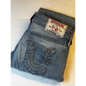 True Religion Jeans Women's Skinny Medium Wash Size 25 Distressed Raw‎ Fray Hem